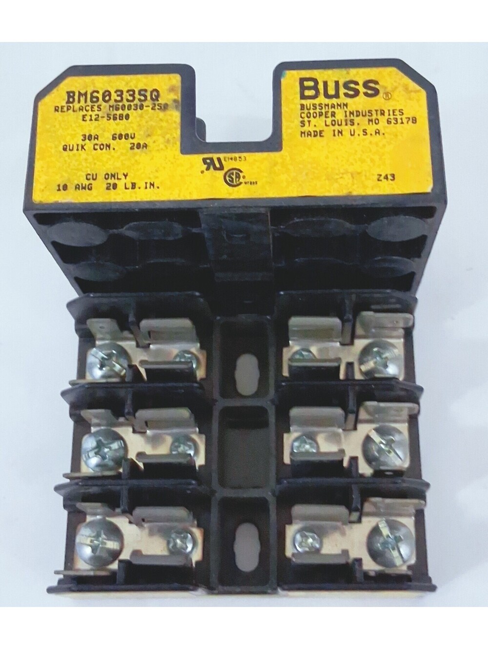 BUSS Fuseblocks BM6033PQ (LOT OF 2) 30A 600V